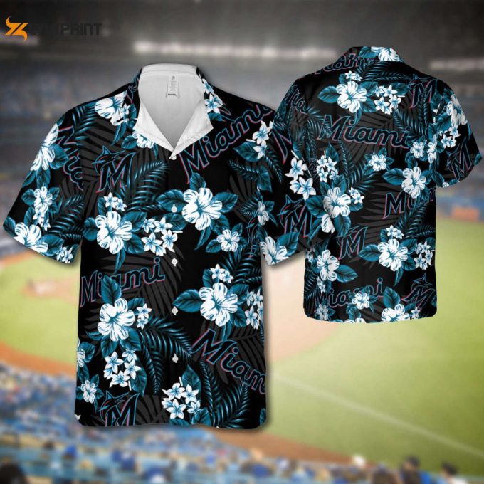 Marlins Baseball Hawaiian Flowers Pattern, Marlins Baseball Hawaiian Shirt For Men Women Kids 1