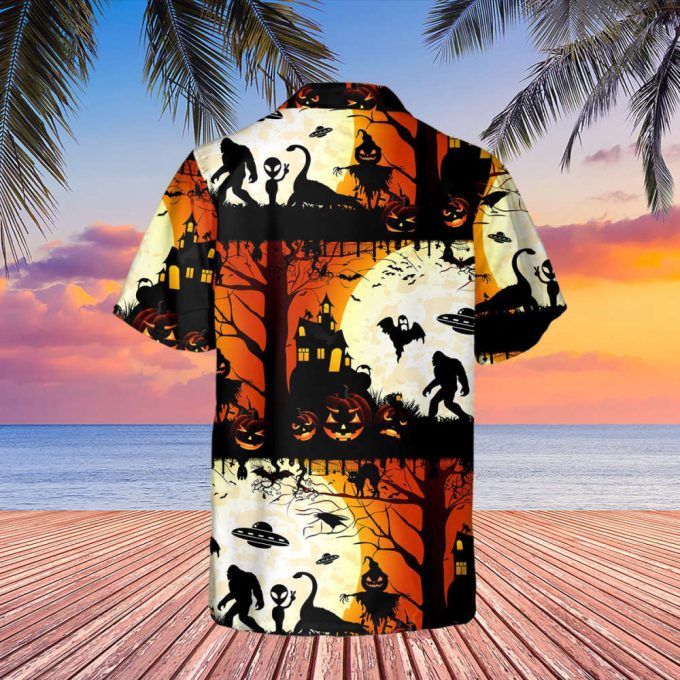 Mens Hawaiian Shirt Aloha Halloween Spooky Monster Ufo Alien Pumpkin, Halloween Shirt Gift For Husband 3