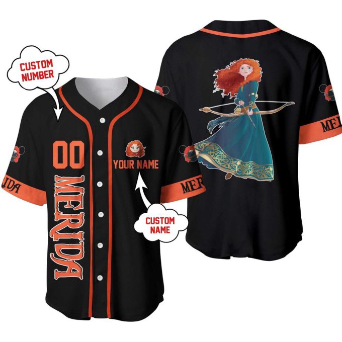 Merida Princess Black Orange Teal Jersey, Disney Custom Baseball Jersey 3