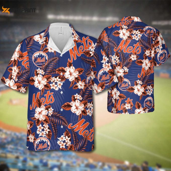 Mets Baseball Hawaiian Flowers Pattern, New York Baseball Hawaiian Shirt For Men Women 1