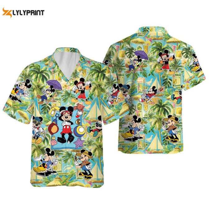 Mickey Aloha Button Up Shirt, Summer Disney Hawaiian Shirt, Disneyland Vacation 1