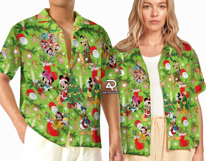 Mickey And Friends Christmas Hawaiian Shirt, Green Disney Hawaiian Shirt 2
