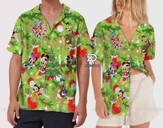Mickey And Friends Christmas Hawaiian Shirt, Green Disney Hawaiian Shirt 4