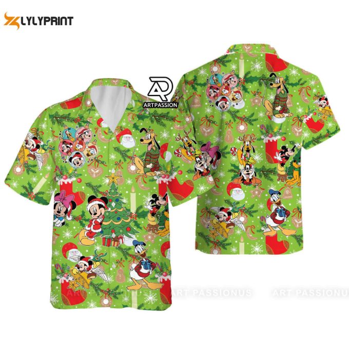 Mickey And Friends Christmas Hawaiian Shirt, Green Disney Hawaiian Shirt 1