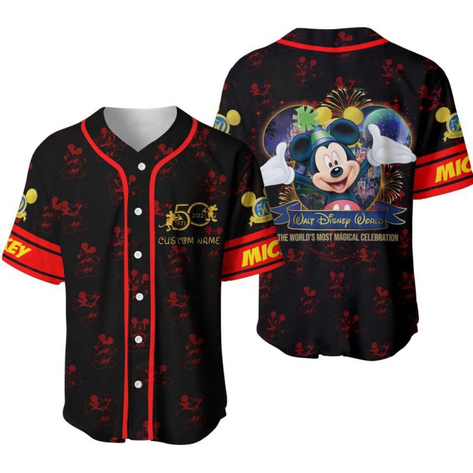 Mickey Mouse Red Disney 50Th Anniversary Baseball Jersey 3