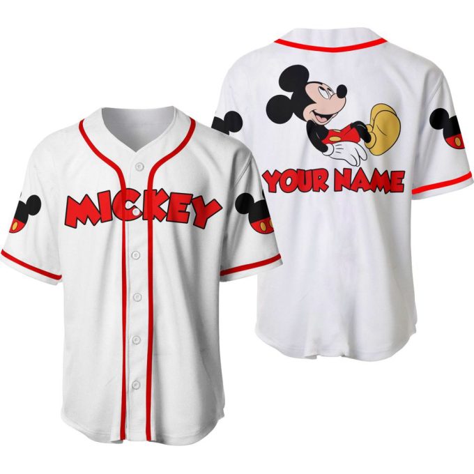 Mickey Mouse White Red Disney Custom Baseball Jersey Personalized Shirt 3