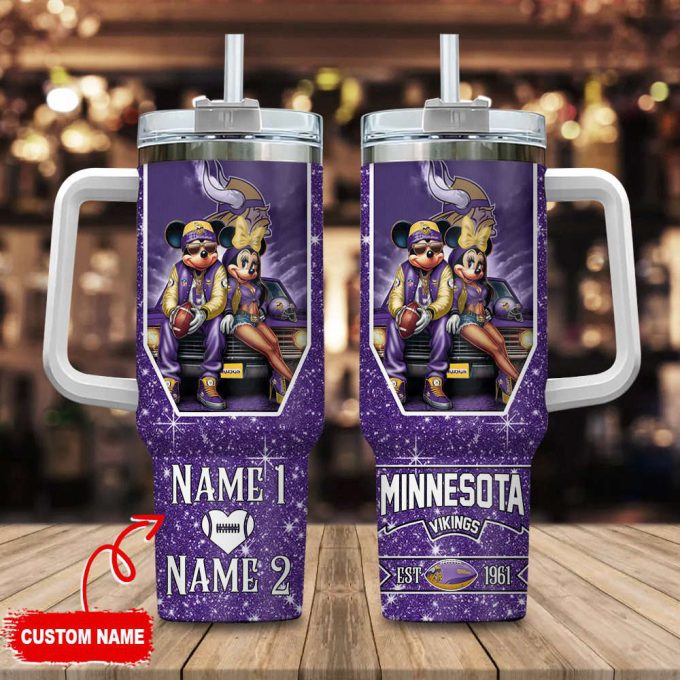 Minnesota Vikings Nfl Mickey And Minnie Couple 40Oz Stanley Tumbler Custom Name 2