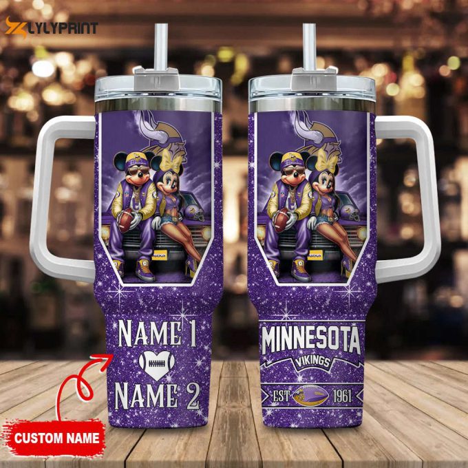 Minnesota Vikings Nfl Mickey And Minnie Couple 40Oz Stanley Tumbler Custom Name 1
