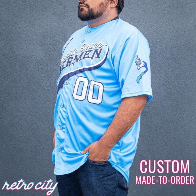 Myrtle Beach Mermen Kenny Powers Full-Button Baseball Jersey Custom 3
