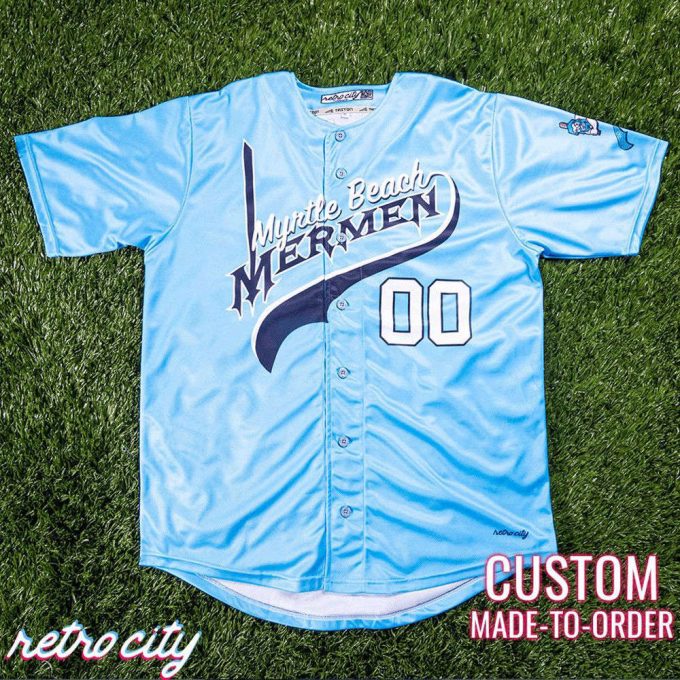 Myrtle Beach Mermen Kenny Powers Full-Button Baseball Jersey Custom 4