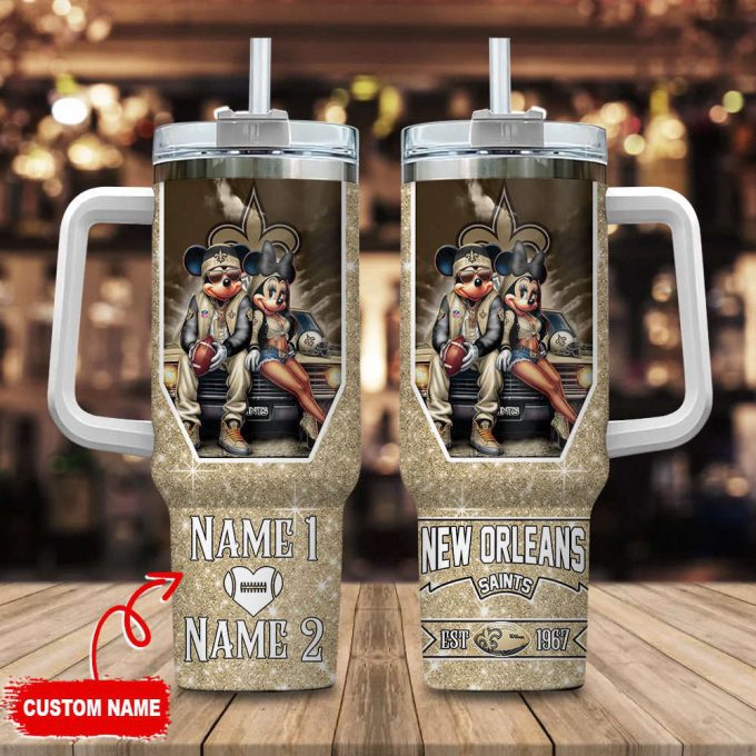 New Orleans Saints Nfl Mickey And Minnie Couple 40Oz Stanley Tumbler Custom Name 2