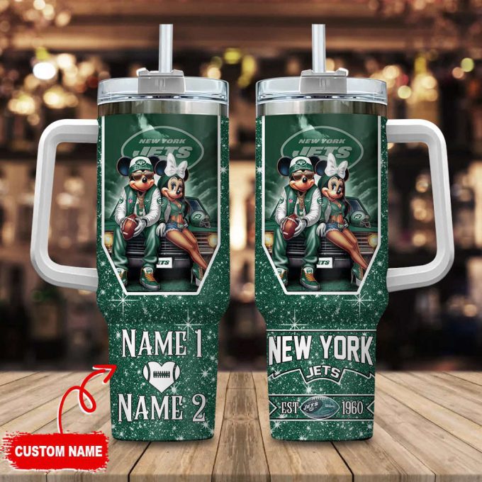 New York Jets Nfl Mickey And Minnie Couple 40Oz Stanley Tumbler Custom Name 2