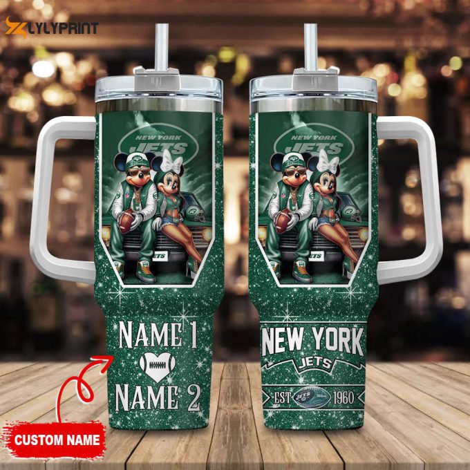 New York Jets Nfl Mickey And Minnie Couple 40Oz Stanley Tumbler Custom Name 1