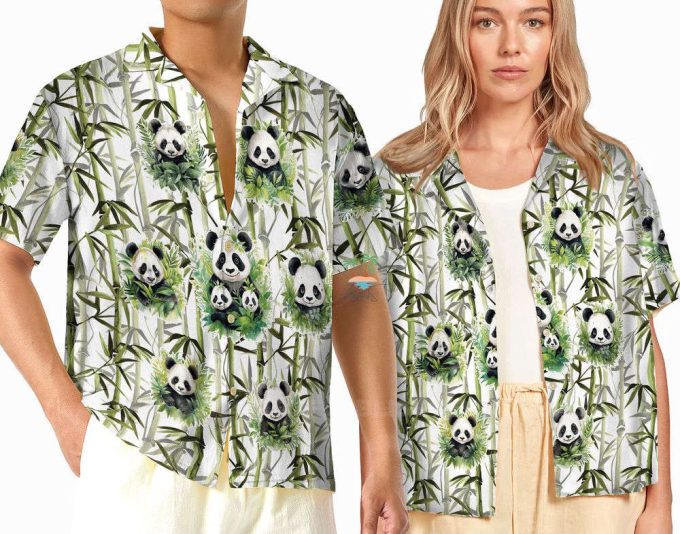 Panda Bamboo Hawaiian Shirt, Panda Face Tropical Button Up Shirts 2