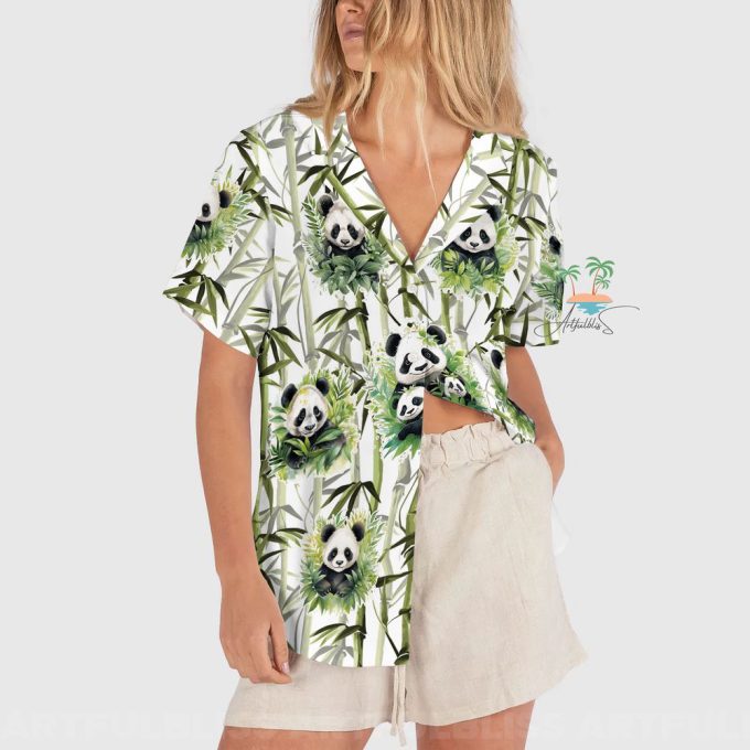 Panda Bamboo Hawaiian Shirt, Panda Face Tropical Button Up Shirts 3