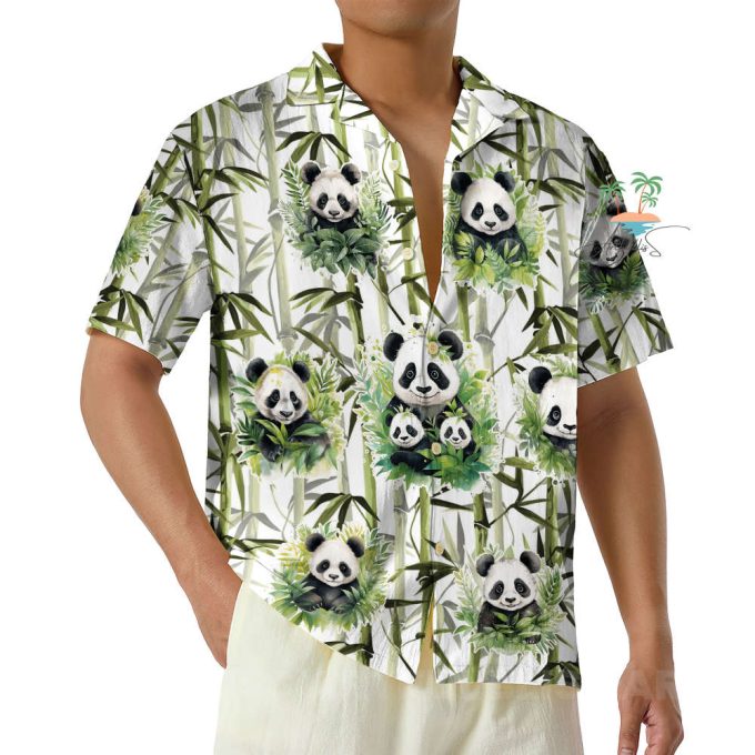 Panda Bamboo Hawaiian Shirt, Panda Face Tropical Button Up Shirts 4