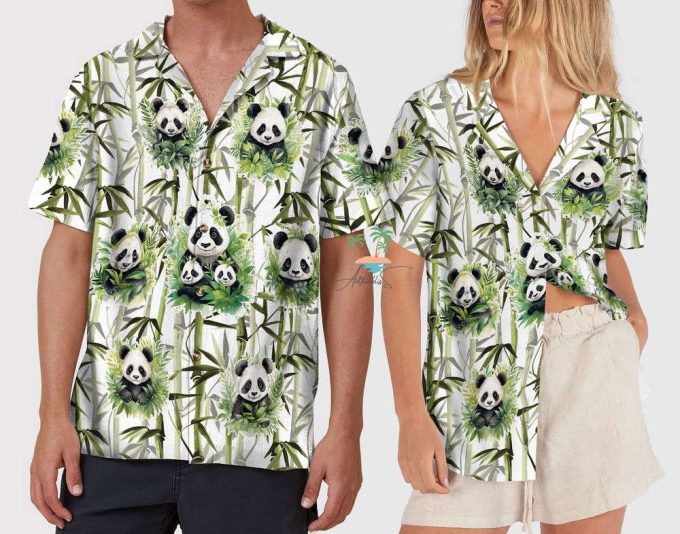 Panda Bamboo Hawaiian Shirt, Panda Face Tropical Button Up Shirts 5