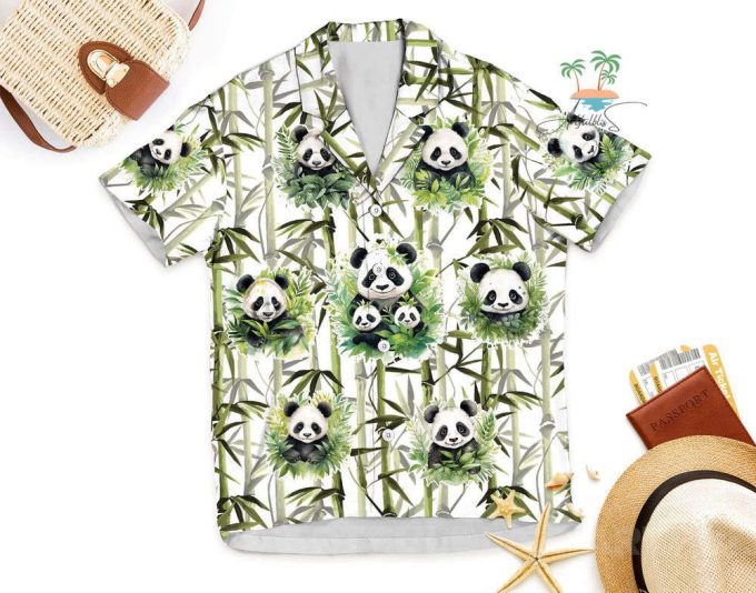 Panda Bamboo Hawaiian Shirt, Panda Face Tropical Button Up Shirts 6