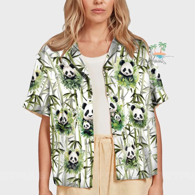 Panda Bamboo Hawaiian Shirt, Panda Face Tropical Button Up Shirts 7