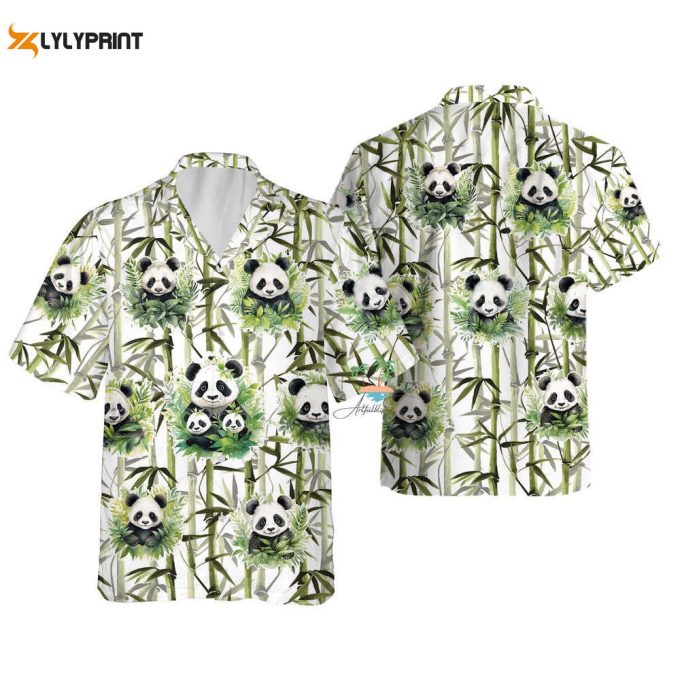 Panda Bamboo Hawaiian Shirt, Panda Face Tropical Button Up Shirts 1