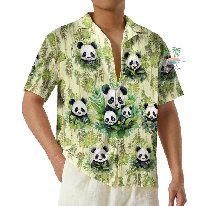 Panda Tropical Hawaiian Shirt, Panda Leaf Pattern Short Sleeve Shirt 4