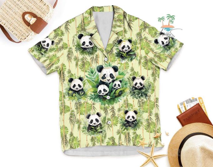 Panda Tropical Hawaiian Shirt, Panda Leaf Pattern Short Sleeve Shirt 6