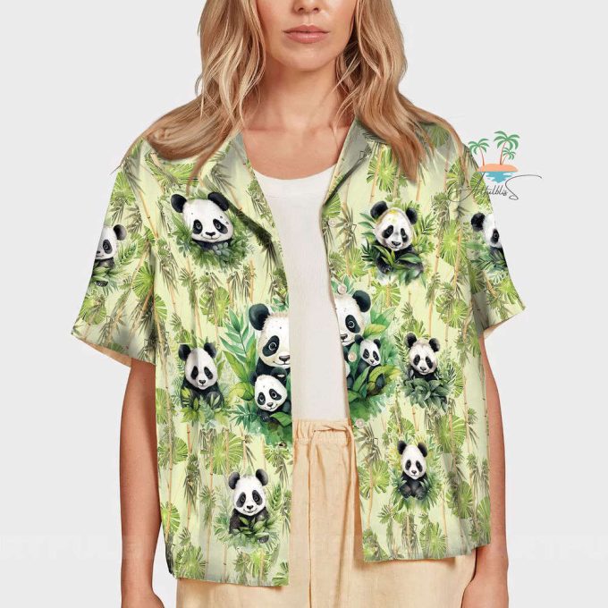 Panda Tropical Hawaiian Shirt, Panda Leaf Pattern Short Sleeve Shirt 7