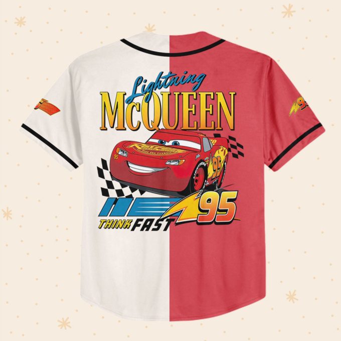 Personalize Cars Lightning Mcqueen Think Fast 95 Baseball Jersey 3