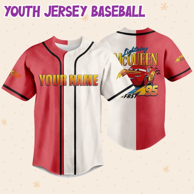 Personalize Cars Lightning Mcqueen Think Fast 95 Baseball Jersey 5