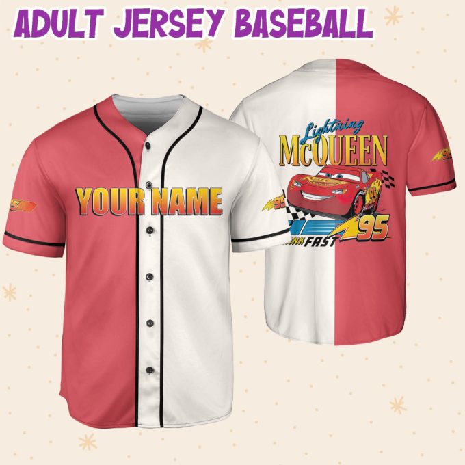 Personalize Cars Lightning Mcqueen Think Fast 95 Baseball Jersey 6