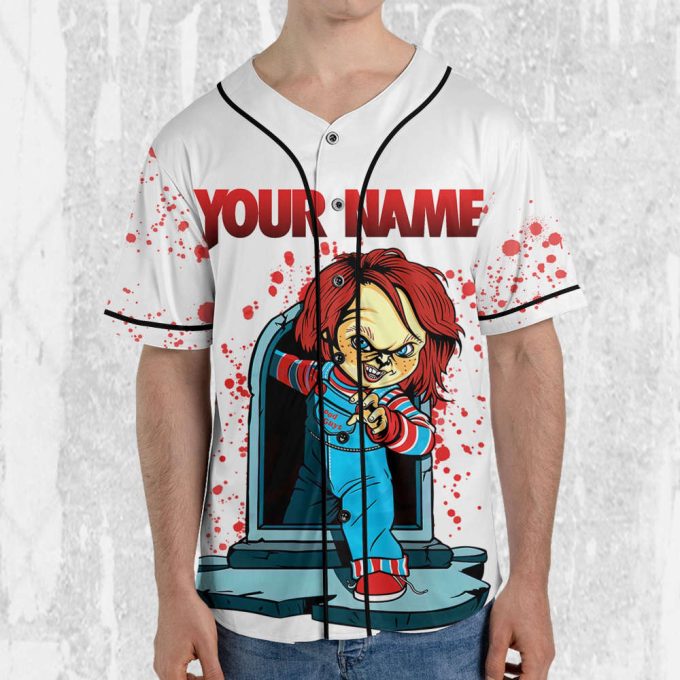 Personalize Child'S Play Chucky Blood Jersey, Halloween Chucky Jersey, Chucky Baseball Jersey 4