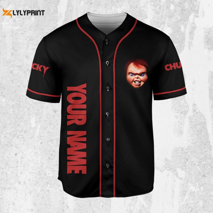 Personalize Child'S Play Chucky Scary Black And Red Jersey, Chucky Doll Shirt, Chucky Baseball Jersey 2
