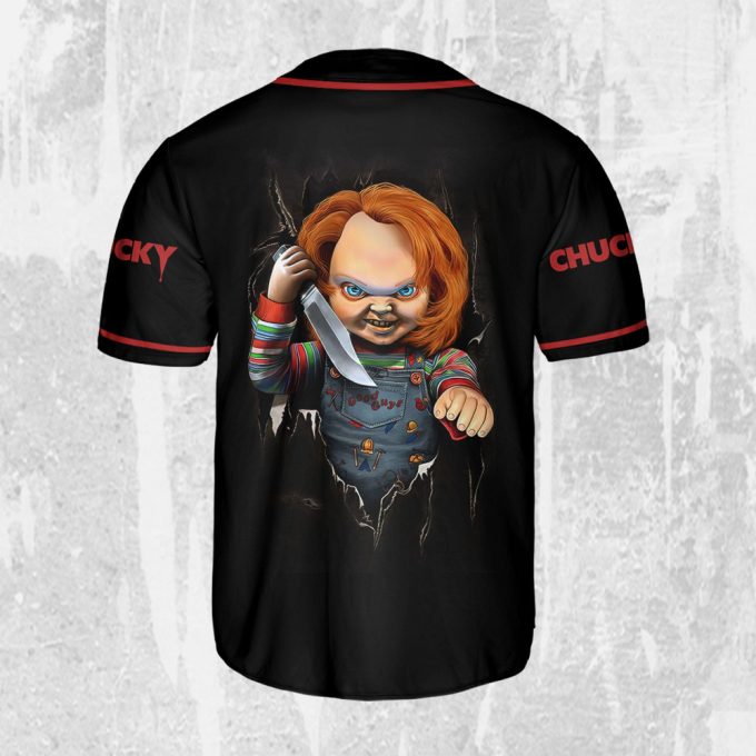Personalize Child'S Play Chucky Scary Black And Red Jersey, Chucky Doll Shirt, Chucky Baseball Jersey 3