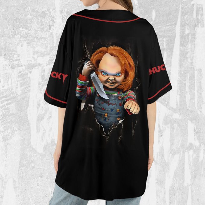 Personalize Child'S Play Chucky Scary Black And Red Jersey, Chucky Doll Shirt, Chucky Baseball Jersey 5