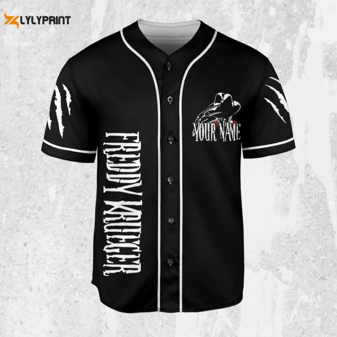 Personalize Freddy Krueger Black And White Jersey, Horror Jersey, Freddy Baseball Jersey 1