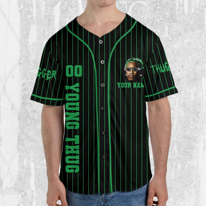 Personalize Young Thug Black And Green Jersey, Young Thug Baseball Jersey 3