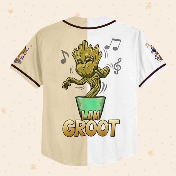 Personalized Baby Groot Listening Music And Dancing Baseball Jersey 3