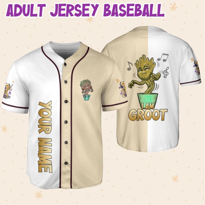 Personalized Baby Groot Listening Music And Dancing Baseball Jersey 6