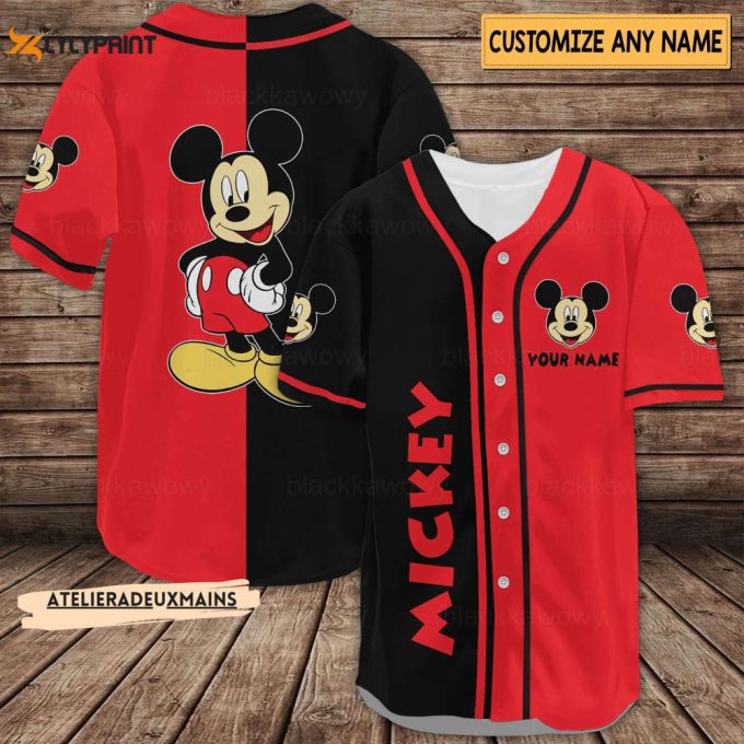 Personalized Be Happy Mickey Mouse Black Red Baseball Jersey Shirt 2