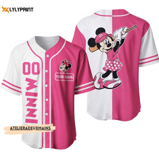 Personalized Love Playing Baseball Minnie Mouse Baseball Jersey Shirt 2