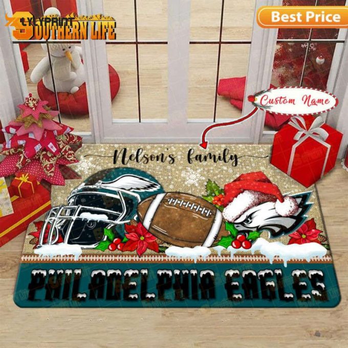 Philadelphia Eagles Christmas Personalized Doormat   Gift For Fans