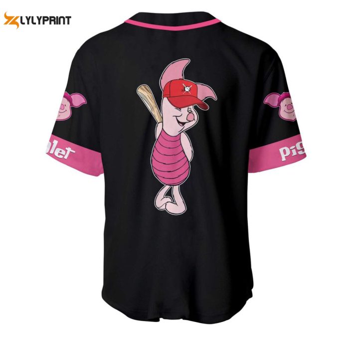 Piglet Winnie The Pooh Black Pink Disney Unisex Cartoon Custom Baseball Jersey 2