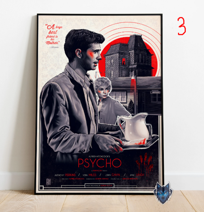 Psycho Poster, Anthony Perkins Wall Art, Rolled Canvas Print, Movie Poster Gift 3