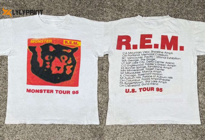 R.e.m Monster Tour '95 Unisex T-Shirt, 1995 90S Rem Band Music Concert Shirt, Rem Rock Monster Tour Shirt, Monster Shirt, Halloween Gift 1