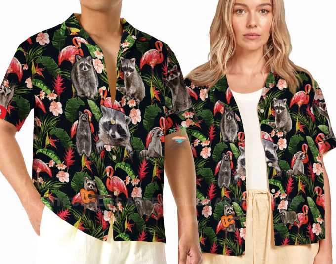 Raccoon Tropical Flowers Hawaiian Shirt 2