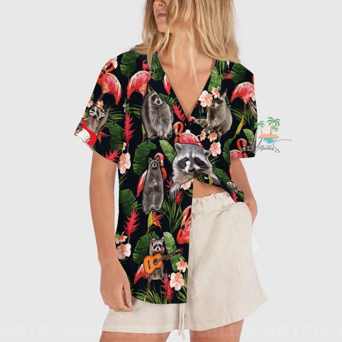 Raccoon Tropical Flowers Hawaiian Shirt 3