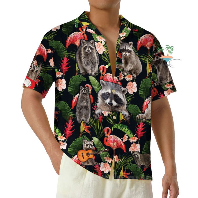 Raccoon Tropical Flowers Hawaiian Shirt 4