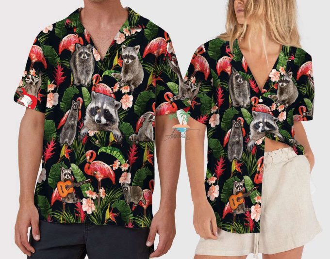 Raccoon Tropical Flowers Hawaiian Shirt 5