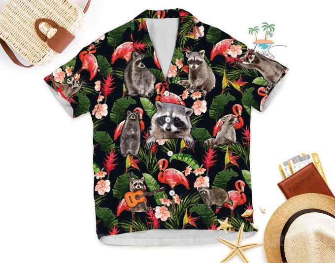 Raccoon Tropical Flowers Hawaiian Shirt 6