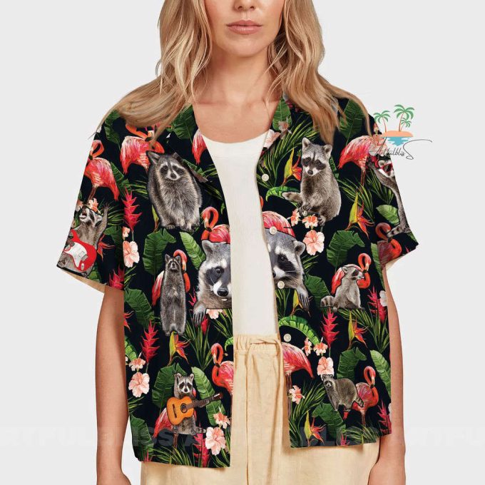 Raccoon Tropical Flowers Hawaiian Shirt 7